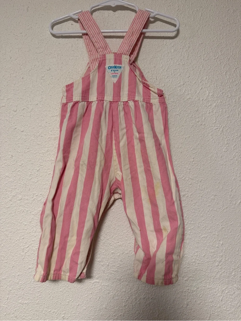 OshKosh B'gosh Pink and Cream Striped Kids Overalls vintage 24 months